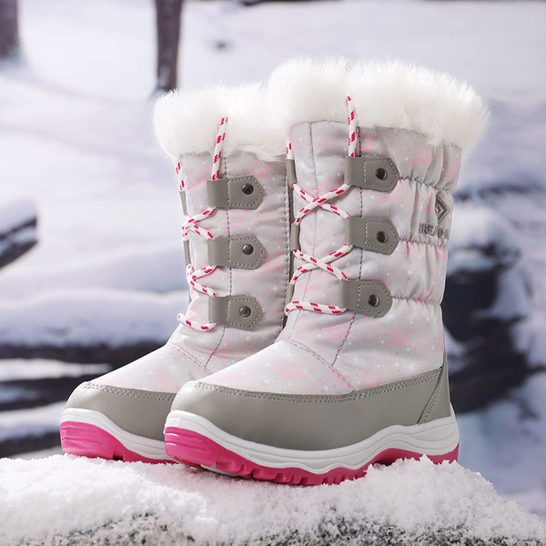 Kids Winter Snow Boots - GREY PINK - 5